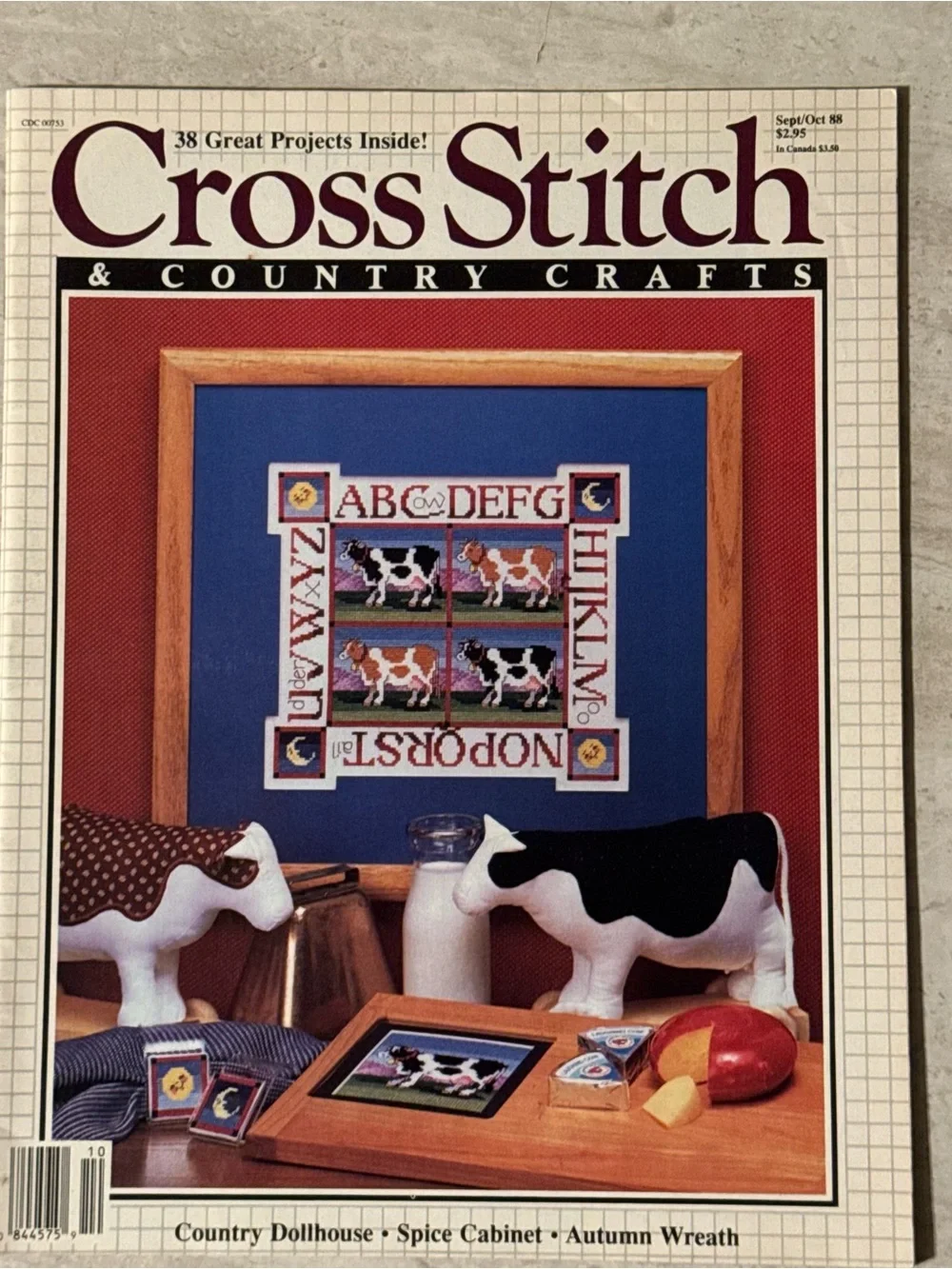 1988 Cross Stitch Country Crafts Magazine Sept/Oct Country Cow Sampler